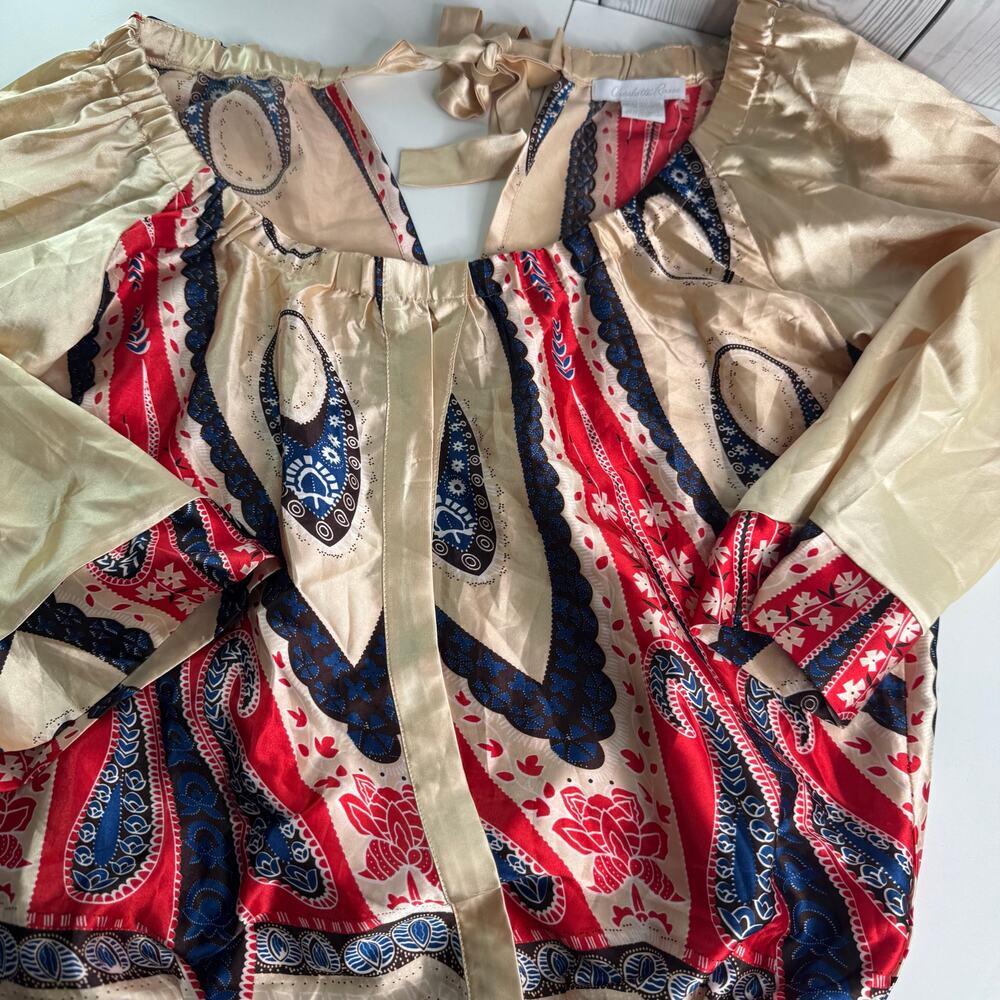 Charlotte Russe Y2K Abstract Pattern  Satin Blouse Size Medium Festival Boho - Picture 5 of 10